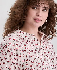 On 34th Trendy Plus Size Cherry Print Silky Shirt, Macy's Exclusive