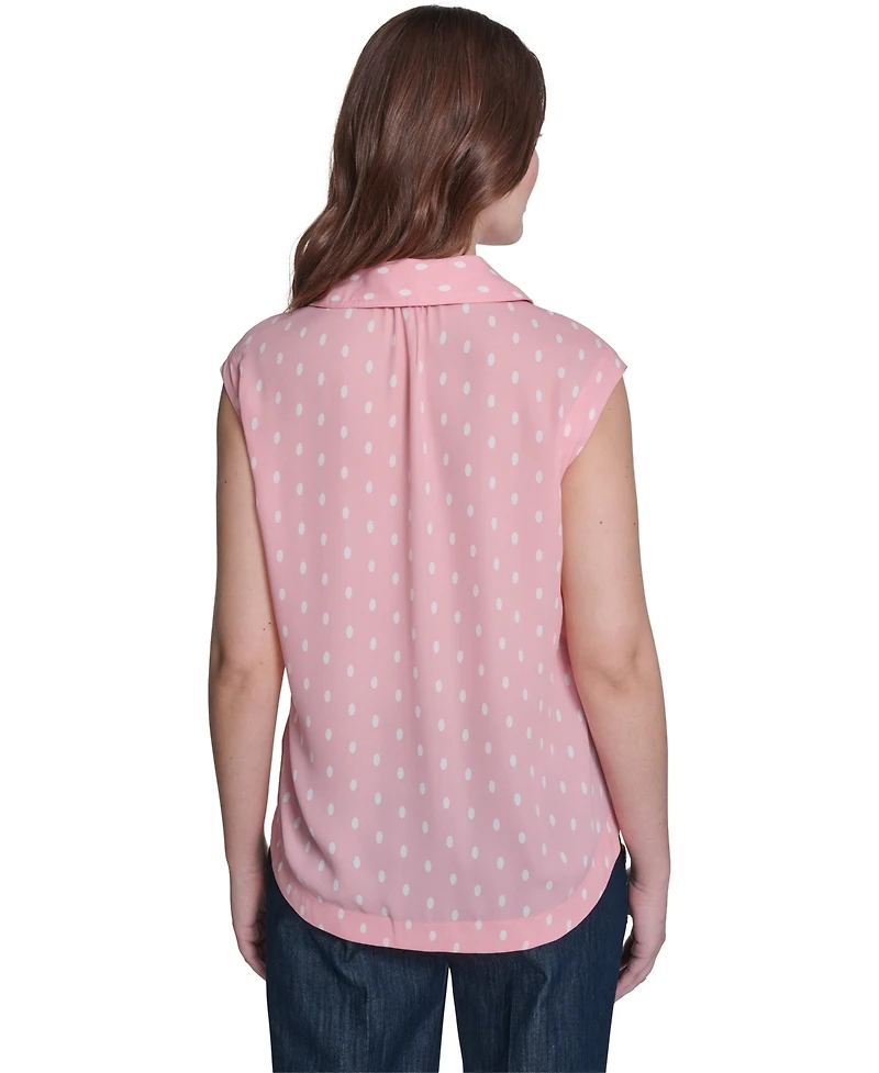 Tommy Hilfiger Women's Sleeveless Dot Collared Blouse