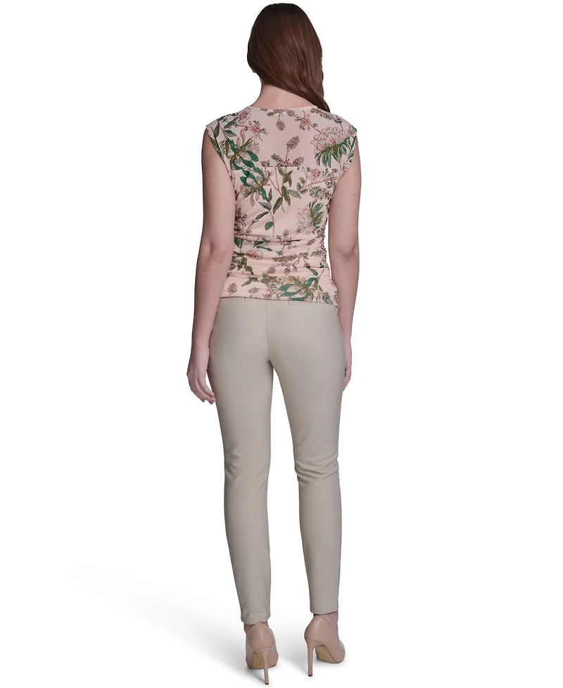 Tommy Hilfiger Women's Ruched Side Seam Crew Neck Floral Top