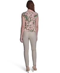 Tommy Hilfiger Women's Ruched Side Seam Crew Neck Floral Top