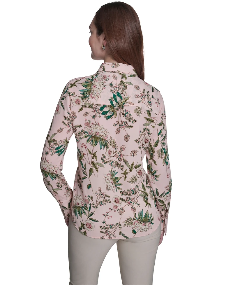 Tommy Hilfiger Women's Slim Fit Floral Collared Blouse