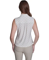 Tommy Hilfiger Women's Ruffle Placket Dot Top