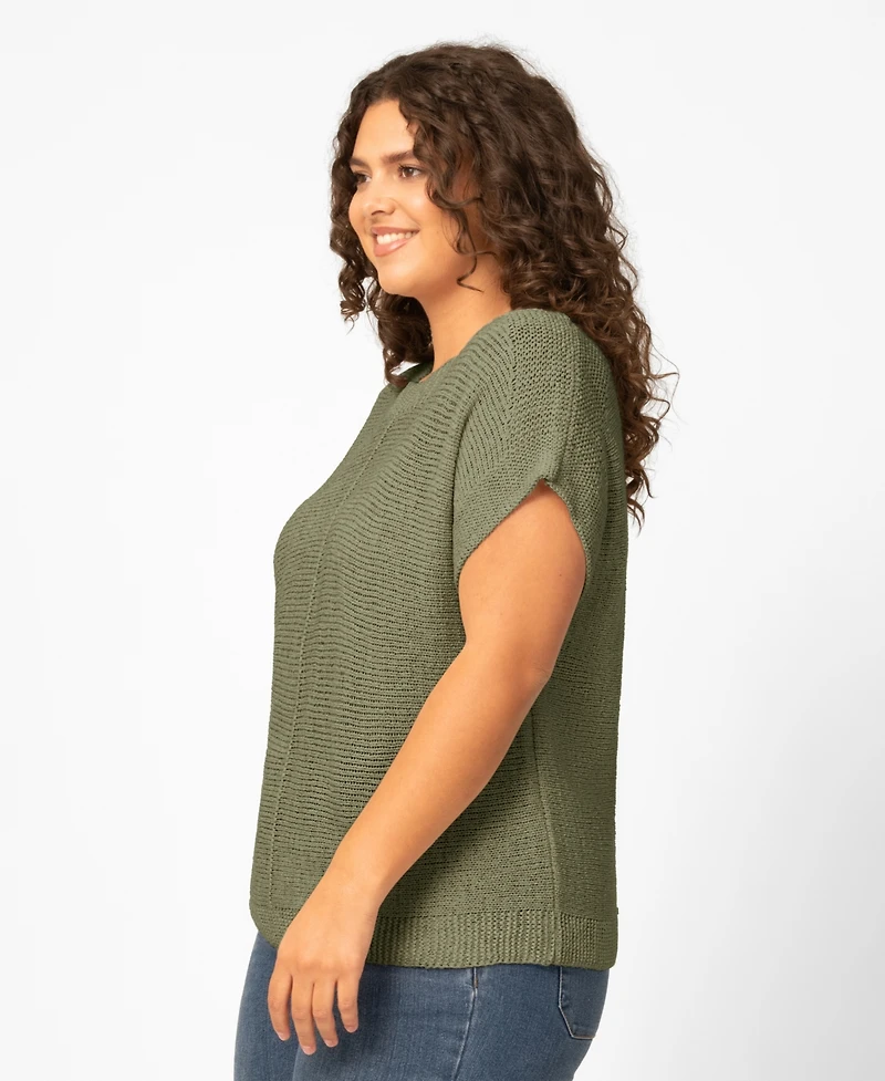 Melissa Paige Plus Size Button Back Tape Yarn Short-Sleeve Knit Sweater, Macy's Exclusive