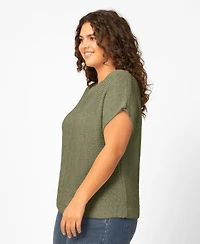 Melissa Paige Plus Size Button Back Tape Yarn Short-Sleeve Knit Sweater, Macy's Exclusive