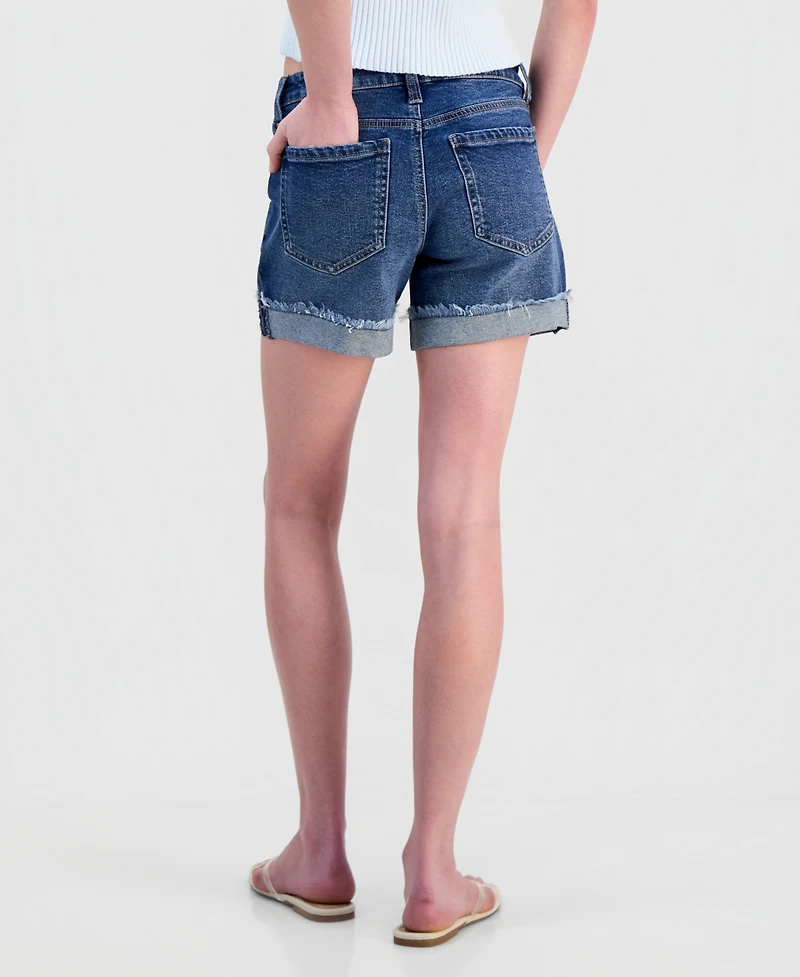Celebrity Pink Juniors' Cuffed Raw Hem Mid Rise Denim Shorts