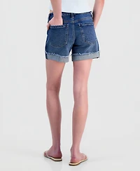 Celebrity Pink Juniors' Cuffed Raw Hem Mid Rise Denim Shorts