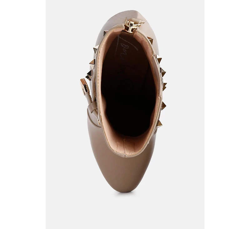 Dejang Metal Stud Embellished Faux Leather Ankle Boot