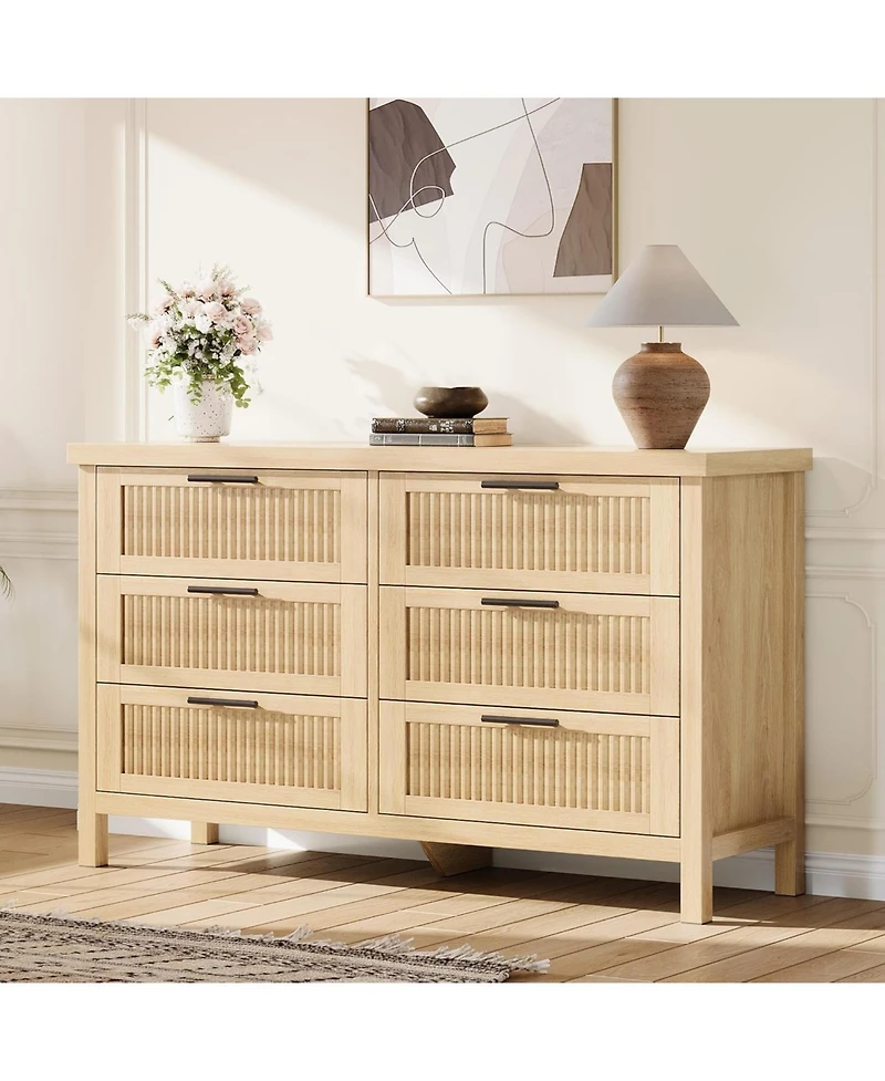 gaomon Fluted Dresser for Bedroom with 6 Drawers, 47.4 Wide Chest of Large Drawers Clothes Storage Cabinet, Wood Dresser, Tv Stand