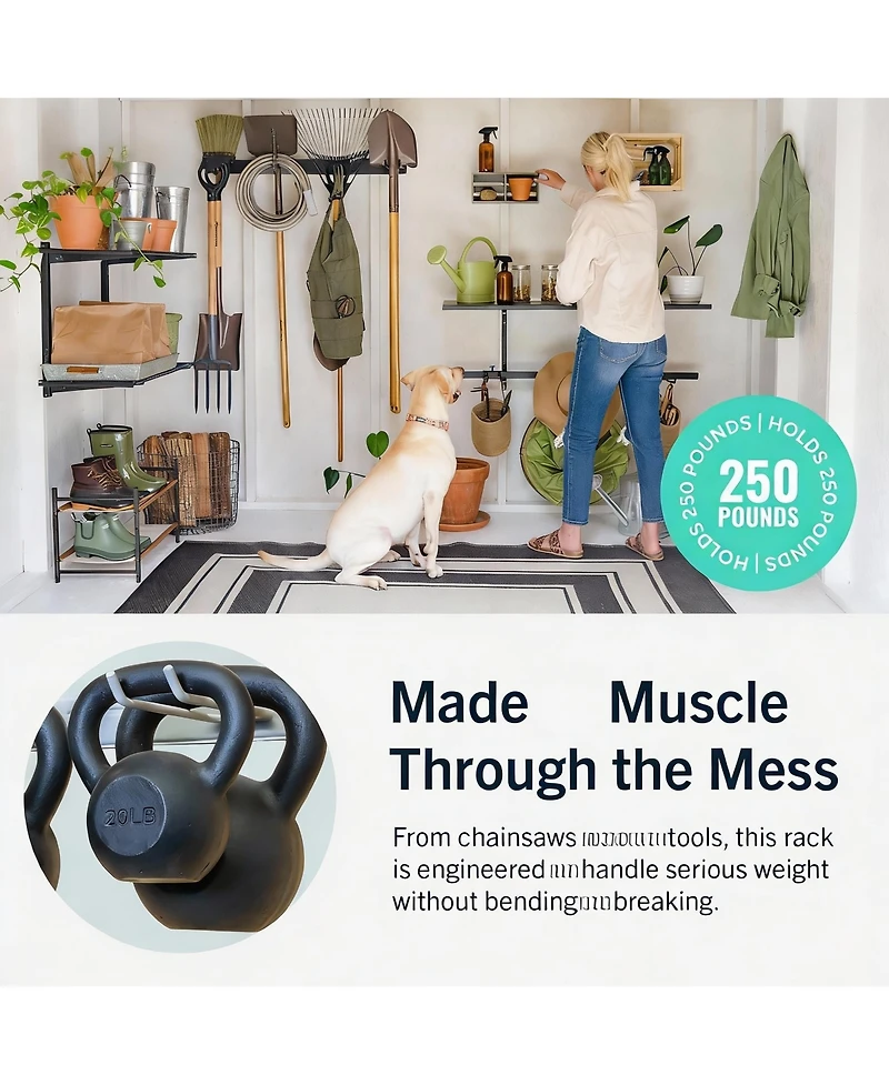 Yigii Wall-Mounted Garden Tool Rack - 4 Hooks, Heavy-Duty Steel, 250lb Capacity