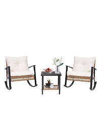 Decksplore Pulled rattan Rocking chair 3 piece Set Outdoor Patio Set Lounge Chairs Thick Cushions for Patio