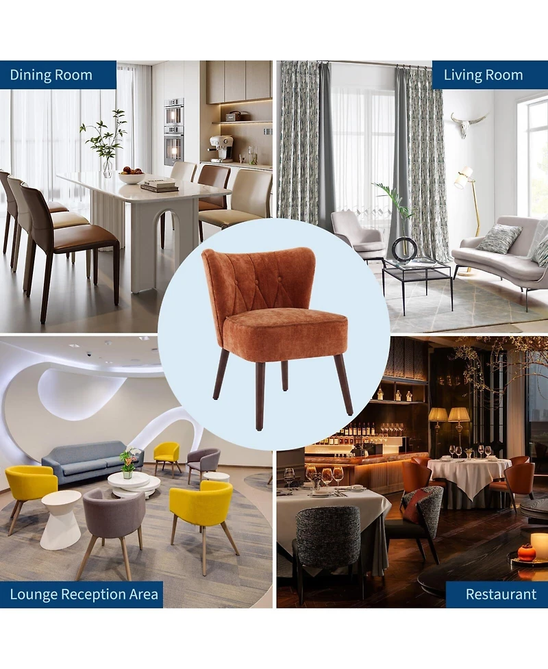 gaomon Mid-Century Modern Tufted Fabric Accent Chair, Armless Lounge Chair with Solid Wood Legs for Living Room