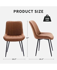 gaomon Set of 2 Modern Faux Leather Upholstered Dining Chairs, Linear Design Side Seating with Sturdy Metal Legs