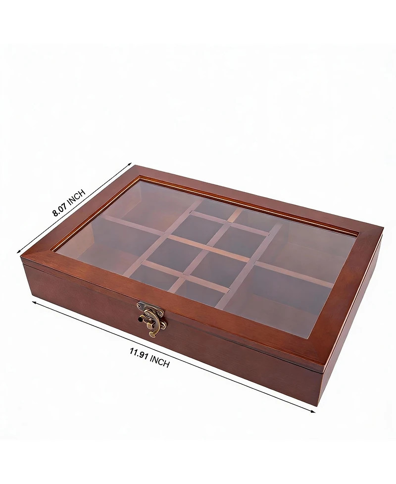 Yigii Adjustable Pine Wood Display Box for Collectibles with 12 Sections