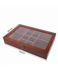 Yigii Adjustable Pine Wood Display Box for Collectibles with 12 Sections