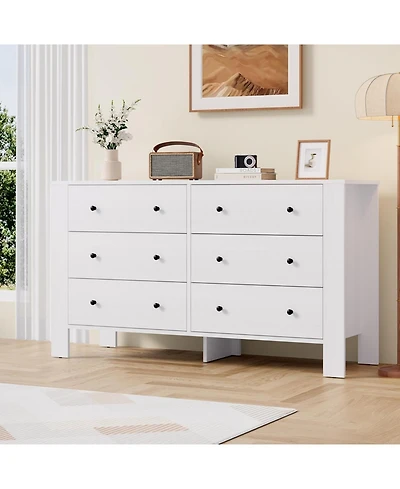 gaomon Oak 6 Drawer Dresser for Bedroom, Modern Wide Organizer with Storage Drawers, Entryway