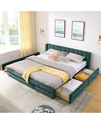 Streamdale Furniture Streamdale King Size Upholstered Bed Frame with Chenille Fabric Headboard - Blue/Green