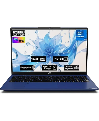 Nimo 15.6" Fhd Ips Student Laptop 16GB Ram 512GB Ssd, 4 Cores 13th Gen Intel N150 3.6GHz Fingerprint Wi-Fi 6