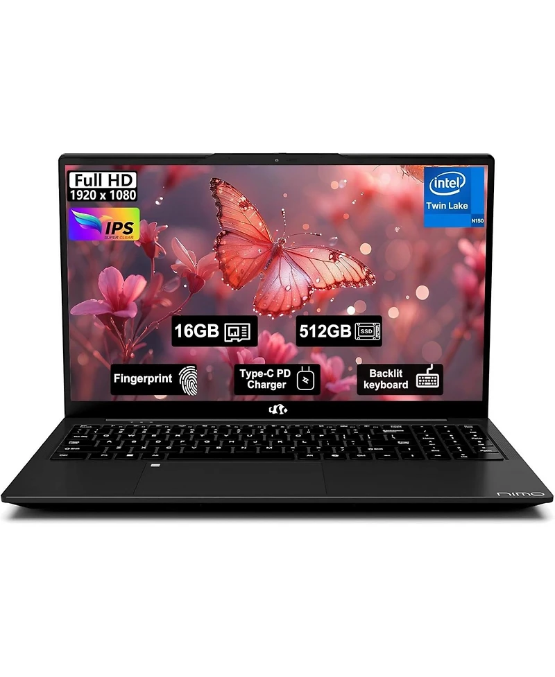 Nimo 15.6" Fhd Ips Student Laptop 16GB Ram 512GB Ssd, 4 Cores 13th Gen Intel N150 3.6GHz Fingerprint Wi-Fi 6