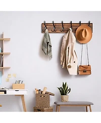 Yigii Wooden Wall Coat Rack with 6 Hooks for Coats, Jackets, Hats