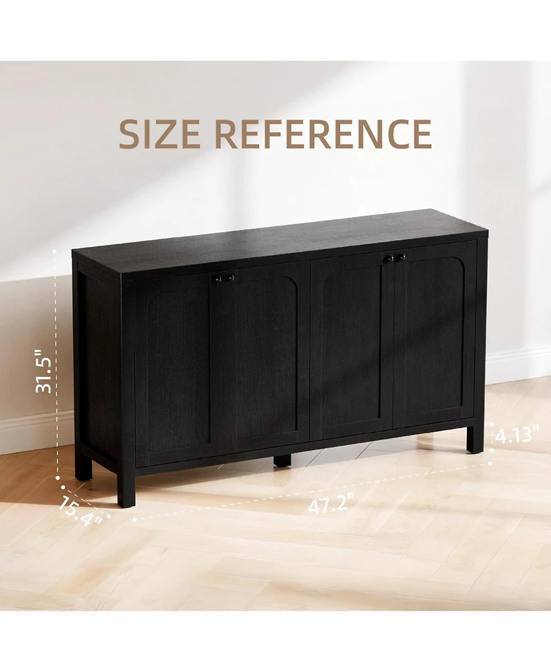 Sugift 55" Black Sideboard Buffet Cabinet Modern Storage Credenza with Doors Heavy Duty Wood Media Console for Living Room Hallway Entryway