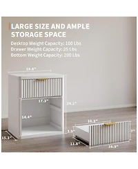 gaomon Set of 2 White Fluted Nightstands, Bedside Table with Charging Station Drawers & Open Storage