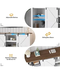 gaomon Farmhouse Tv Stand for Televisions Up to 80 in, Sliding Barn Doors and Storage Cabinets for Living Room