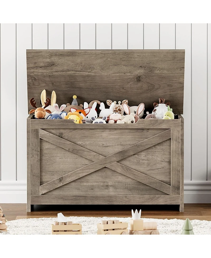 gaomon Wooden Storage Chest, Safety Hinge Toy Box Storage Bench for Entryway & Bedroom, Grey