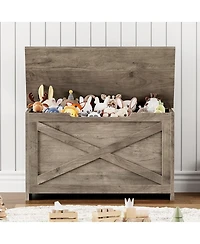 gaomon Wooden Storage Chest, Safety Hinge Toy Box Storage Bench for Entryway & Bedroom, Grey