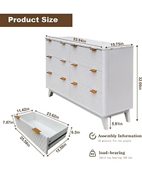 gaomon 54" Wide Drip Pattern 6 Drawers Dresser with Faux Marble Top, Bedroom Chest of Wood, Curved Profile Design