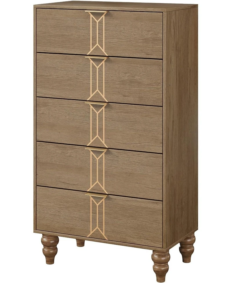 gaomon and Tall Wooden 5 Drawer Dresser with Vintage Pattern Design, Modern