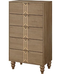 gaomon and Tall Wooden 5 Drawer Dresser with Vintage Pattern Design, Modern
