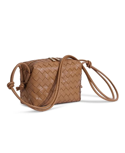 Furniq Uk Women's Tan Woven Leather Crossbody Bag