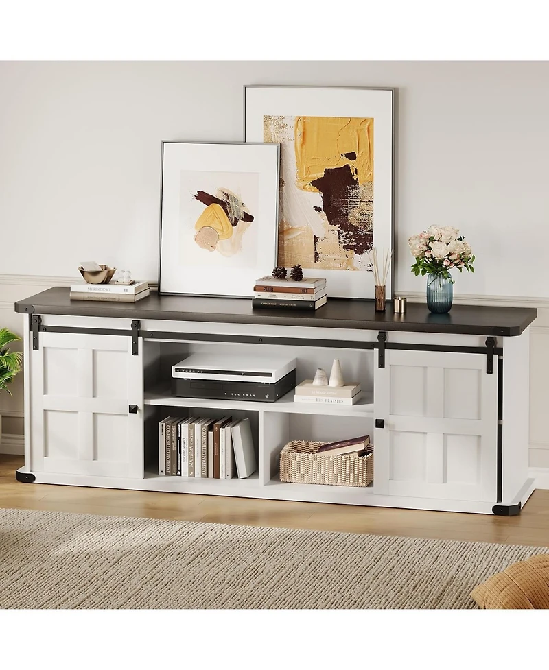 gaomon 70" Farmhouse Tv Stand for 80/75/70 Inch TVs, Entertainment Center Storage Cabinets w/Power Outlets