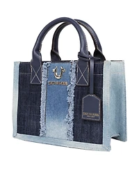 True Religion Frayed Denim Modern Tote with Removable Strap
