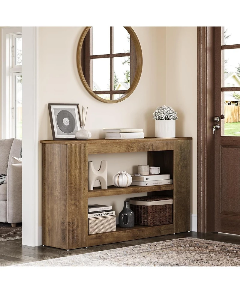 Tribesigns 55-Inch Long Farmhouse Console Table, 3-Tier Wood Sofa Table with Storage Shelves for Living Room, Entryway, Behind Couch, Hallway