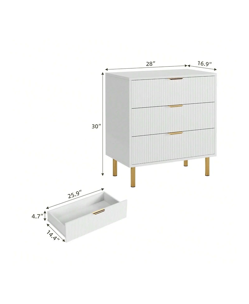 gaomon 3-Drawer Wood Dresser Chest, Large Modern Nightstand Storage Organizer for Bedroom Clothes