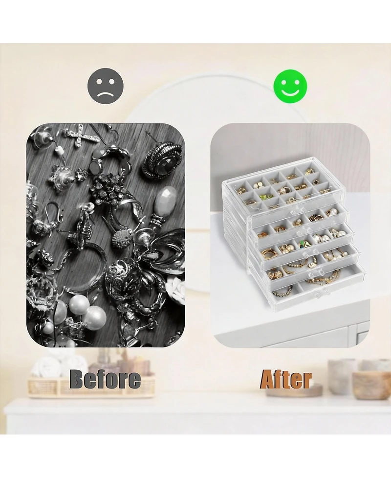 Yigii 5-Drawer Jewelry Organizer with Adjustable Velvet Trays