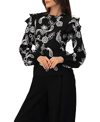 Ivonne Women's Blouse with White Embroidery and Ruffle Detail
