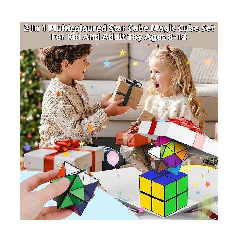 Bruce & Shark 2-in-1 Split Magic Cube, Transformable Fidget Toy, Morphs into Star & More