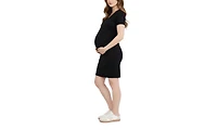 Motherhood Maternity Women's V-Neck Short Sleeve Side Ruched Bodycon Mini Dress