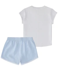 adidas Baby Girls' Short Cap Sleeve T-Shirt and Woven Shorts, 2-Piece Set