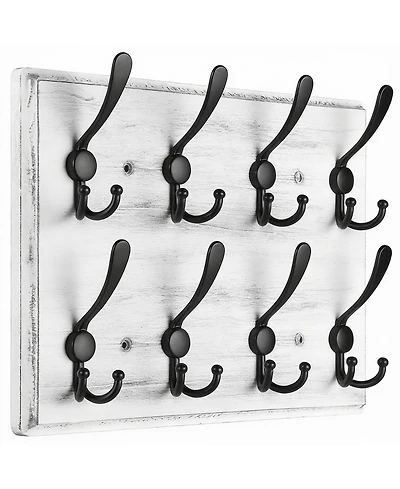 Yigii Wooden Wall Coat Rack for 8 Hooks - Pine & Zinc Alloy