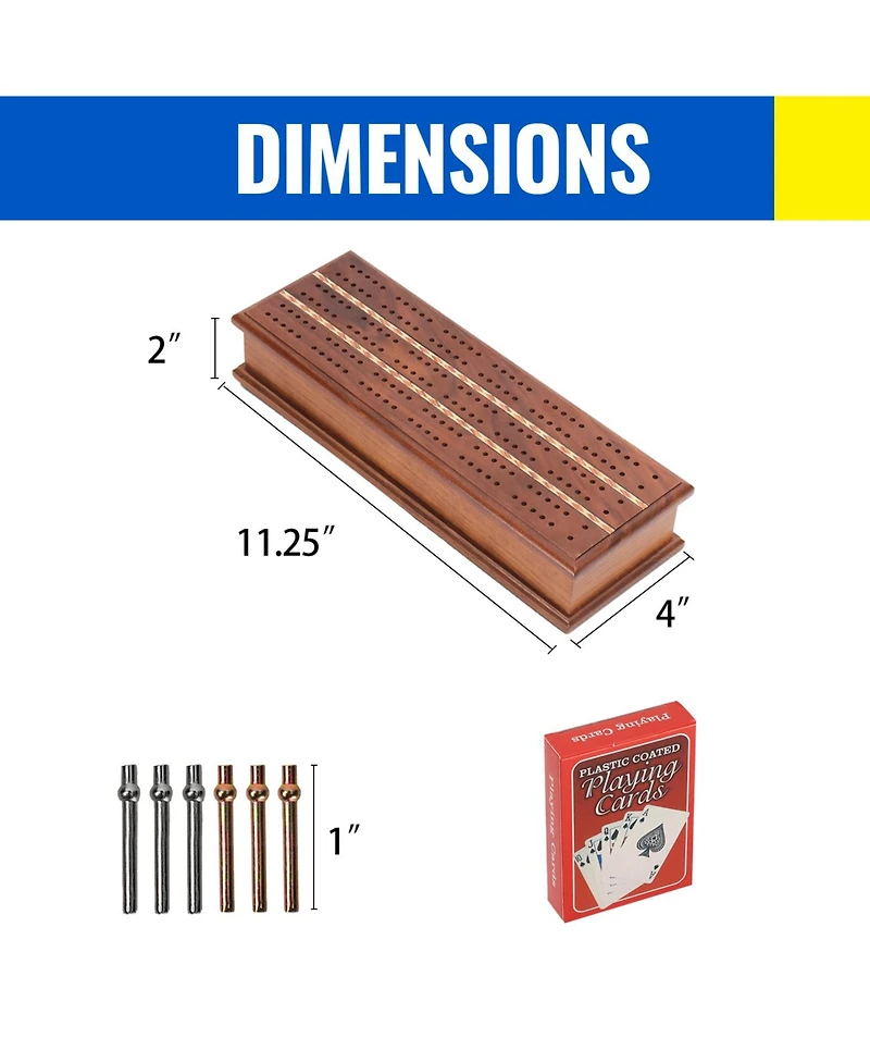 Gse Games & Sports Expert 2-Track Wooden Cribbage Board Game Box with Playing Cards, Metal Pegs and Storage Drawer
