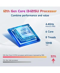 Nimo 17.3" Ips Fhd-Laptop Intel 6 Cores i3-1215U 32GB Ram 512GB Ssd 4.4GHz