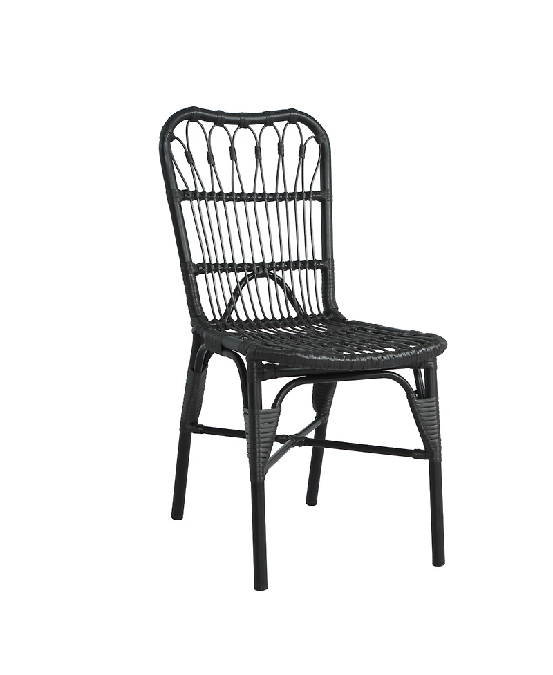Flynama Set of 2 Grey Outdoor Pe Wicker Patio Dining Chairs Rust Resistant Iron Frame 400lbs Capacity for Backyard Poolside Garden