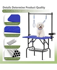 Aostirmotor 36" Large Dog Grooming Table, Foldable Adjustable Pet Station with Arms, Nooses & Mesh Drying Tray, Blue