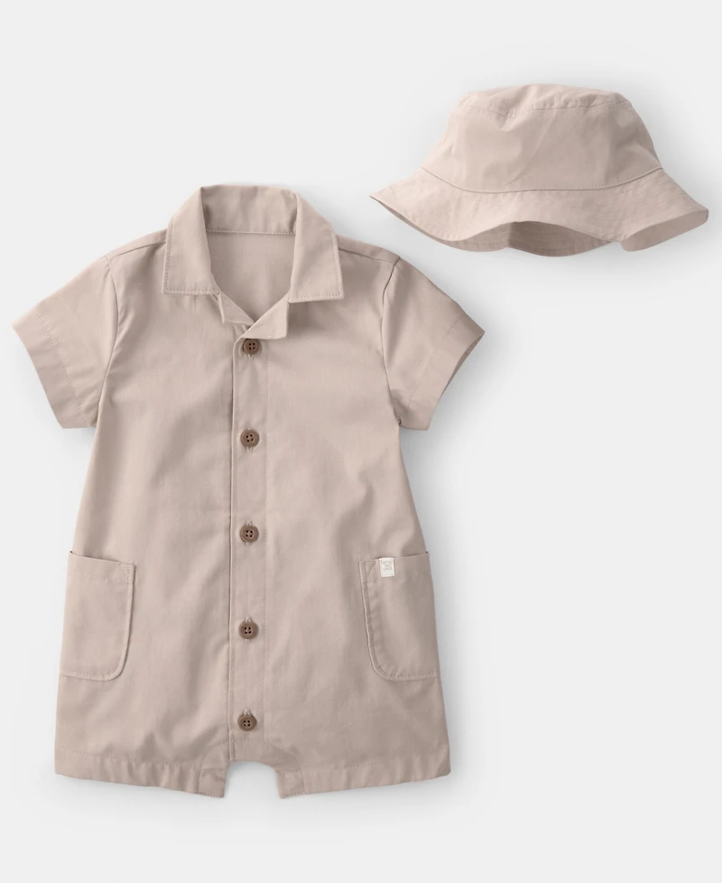 Carter's Baby Boys' Canvas Short-Sleeve Romper and Bucket Hat, 2-Piece Set