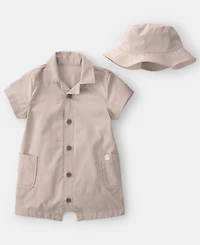 Carter's Baby Boys' Canvas Short-Sleeve Romper and Bucket Hat, 2-Piece Set