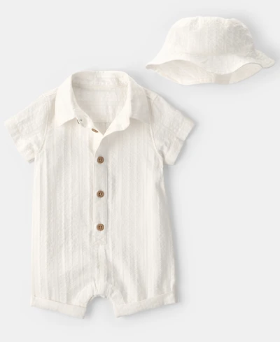 Carter's Baby Boys' Button-Front Romper and Hat, 2-Piece Set