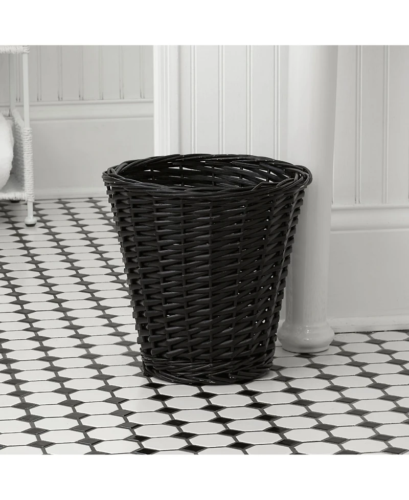 Household Essentials Wicker Waste Basket, Willow Weave Painted Black